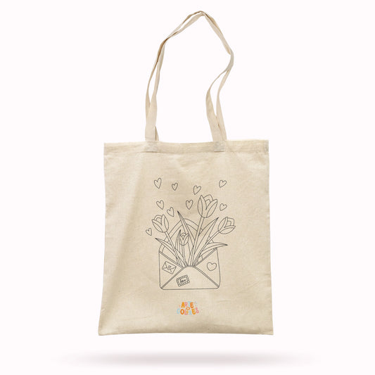 TOTE BAG COLOREABLE - DISEÑO SOBRE + SET ACRÍLICOS MIYA 36 COLORES