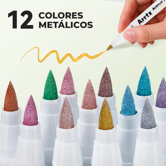 ARRTX - Marcadores Acrílicos Metálicos – 12 Colores Punta Pincel