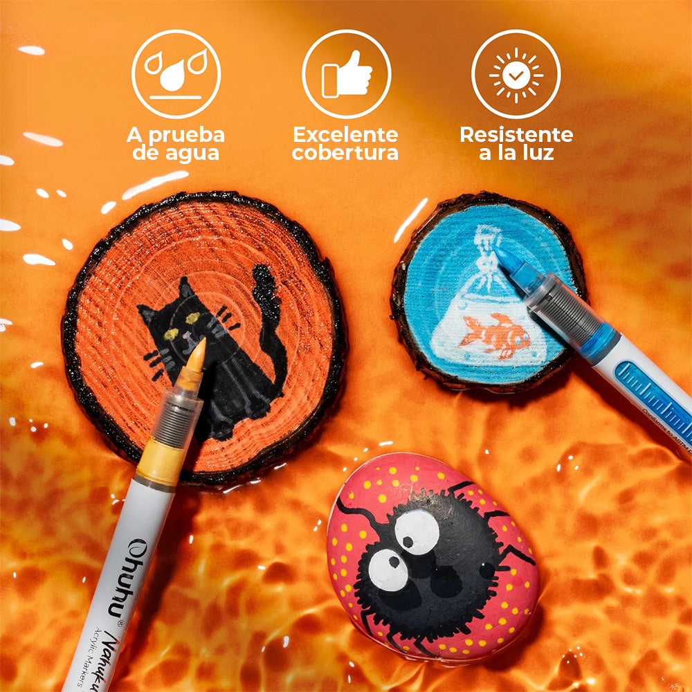 Ohuhu – Set de 24 Marcadores Acrílicos con Punta Pincel, Colores Vibrantes y Multisuperficie