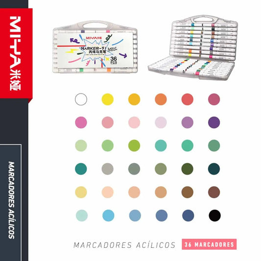 Miya - Set de Acrílicos 36 Colores Vibrantes y Cremosos