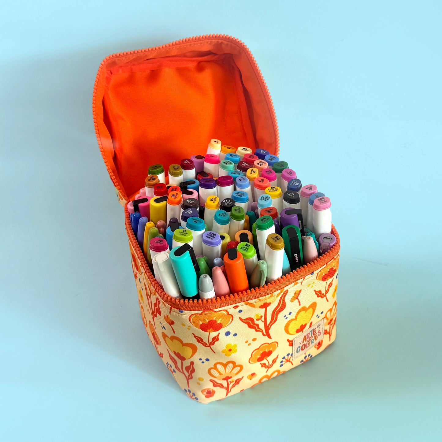 Estuche Naranjo Floral para Lápices