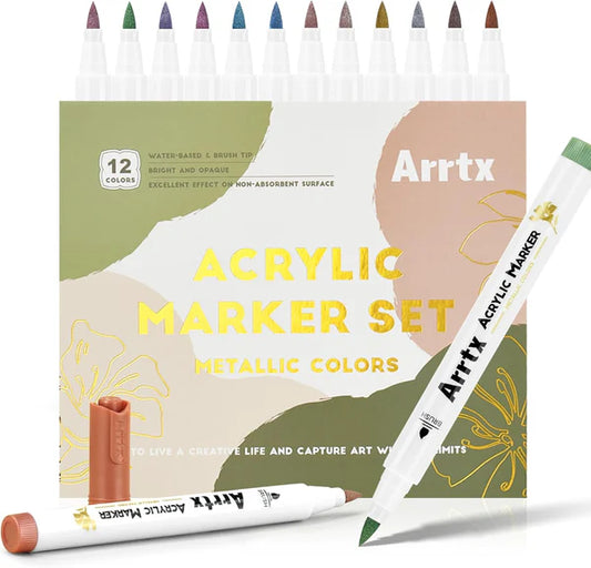 ARRTX - Marcadores Acrílicos Metálicos – 12 Colores Punta Pincel