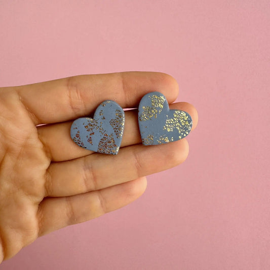 Aros – Corazón gris y dorado