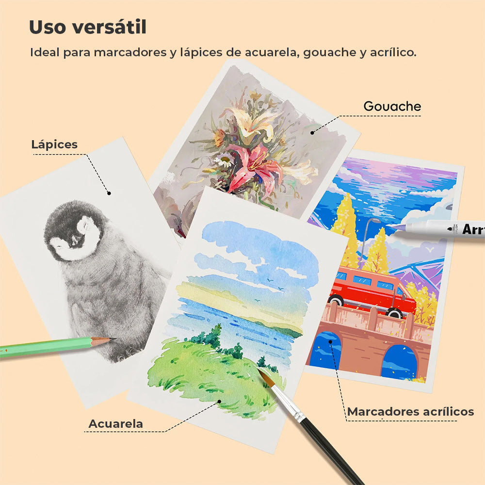 ARRTX – Cuaderno de Bocetos para Acuarela, 20 Hojas 300 gr, 100 % Algodón, Tapa Dura