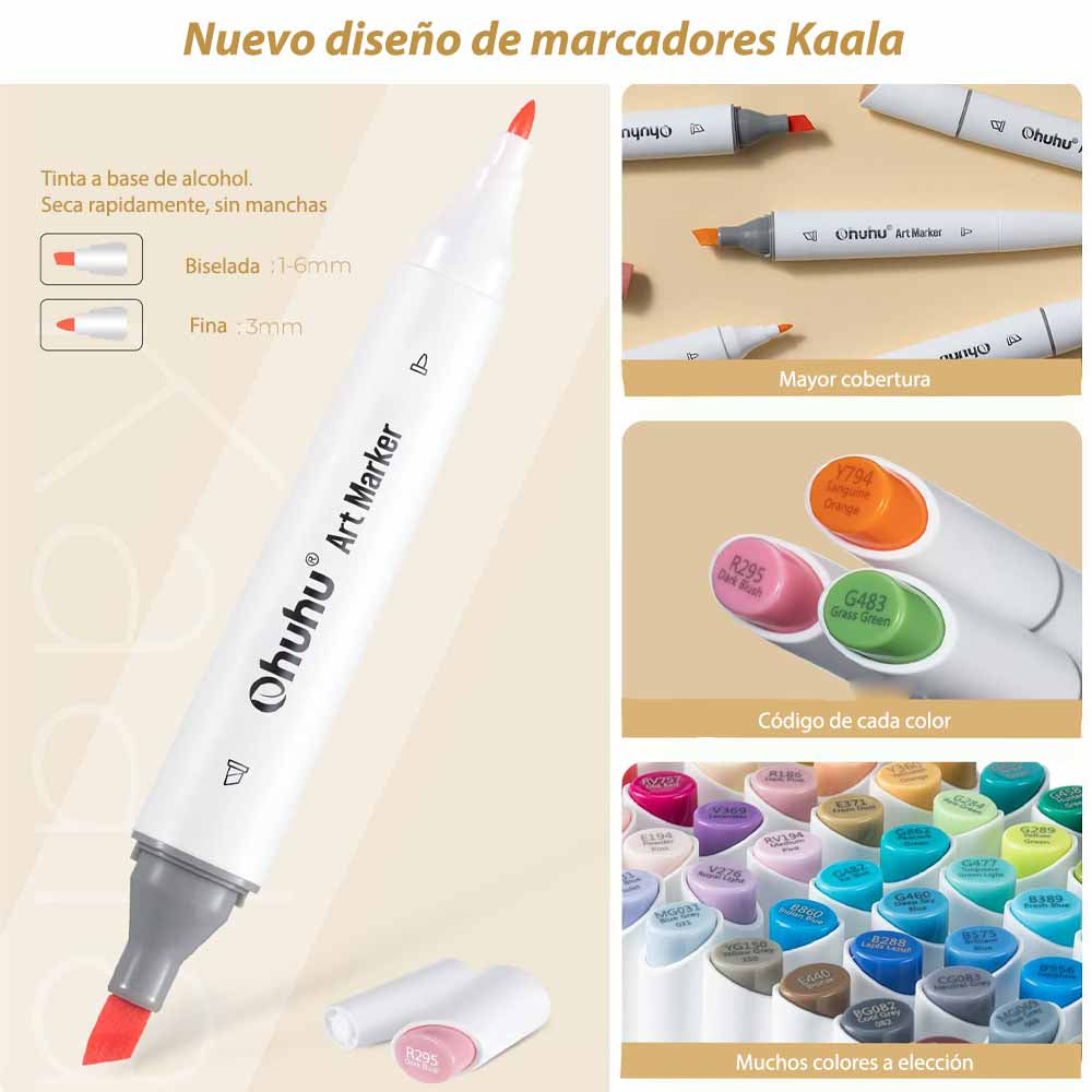 Ohuhu – 60 Marcadores de Alcohol (Tonos Paisaje) + Blender, Punta Fina y Biselada Delgado