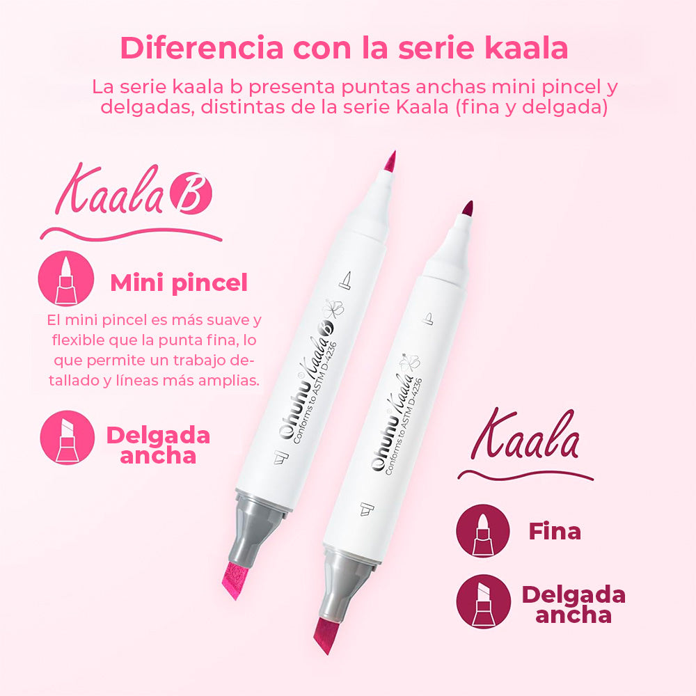 Ohuhu – Set de 60 Marcadores Base Alcohol Kaala B: Mini Pincel + Punta Biselada Fina