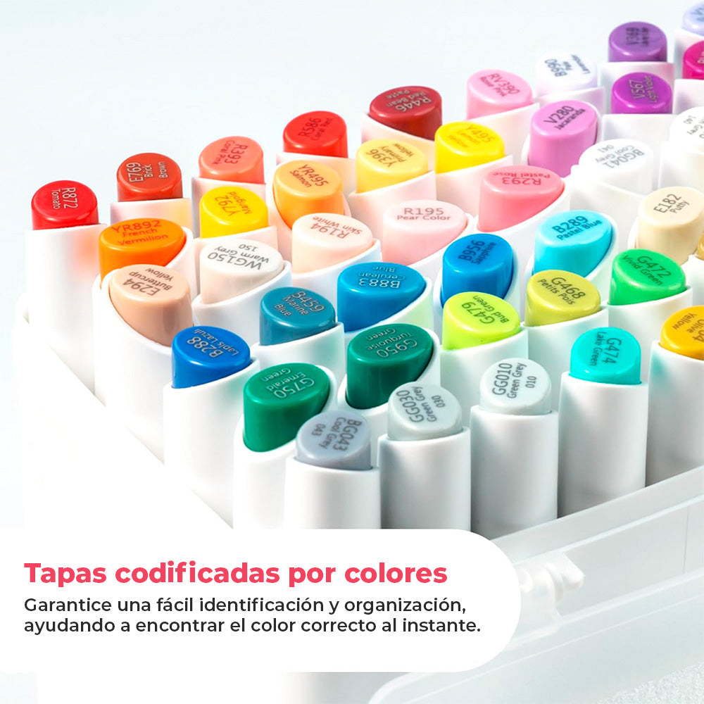 Ohuhu – Set de 60 Marcadores Base Alcohol Kaala B: Mini Pincel + Punta Biselada Fina