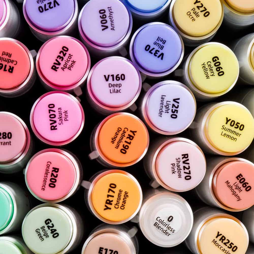 Ohuhu - Set de 48 Marcadores de Alcohol (Tonos Medios) + Blender, Doble Punta Pincel y Biselada