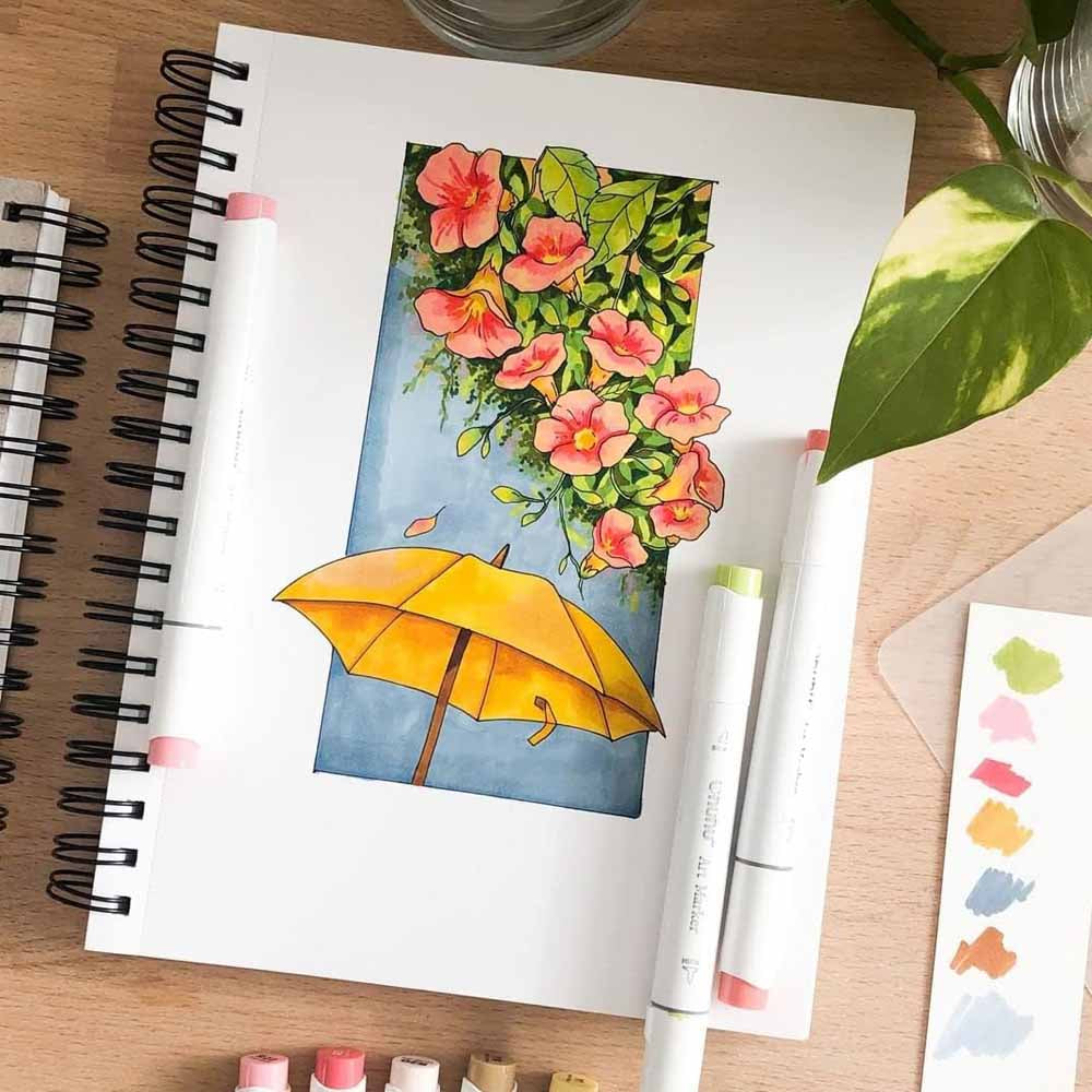 Ohuhu - Set de 48 Marcadores de Alcohol (Tonos Medios) + Blender, Doble Punta Pincel y Biselada