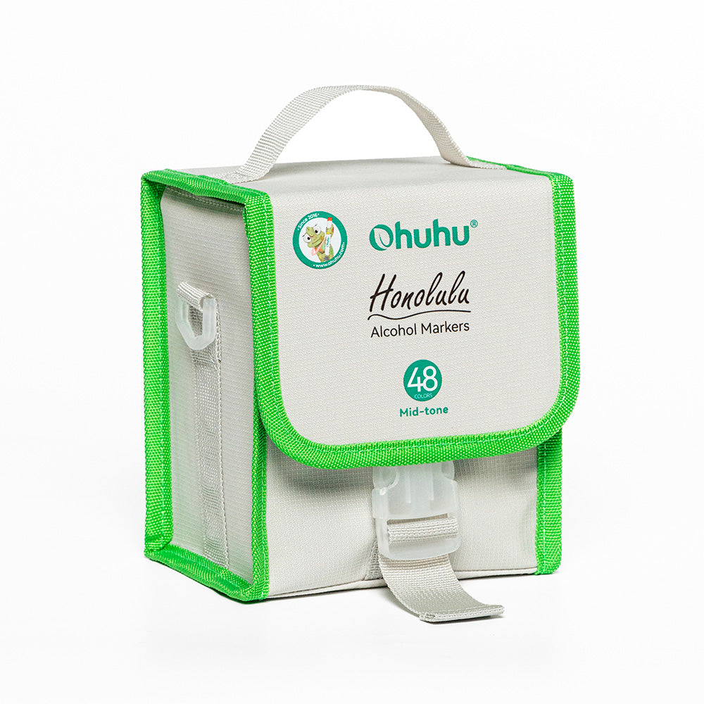 Ohuhu - Set de 48 Marcadores de Alcohol (Tonos Medios) + Blender, Doble Punta Pincel y Biselada