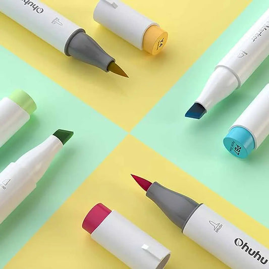 Ohuhu - Set de 48 Marcadores de Alcohol (Tonos Medios) + Blender, Doble Punta Pincel y Biselada